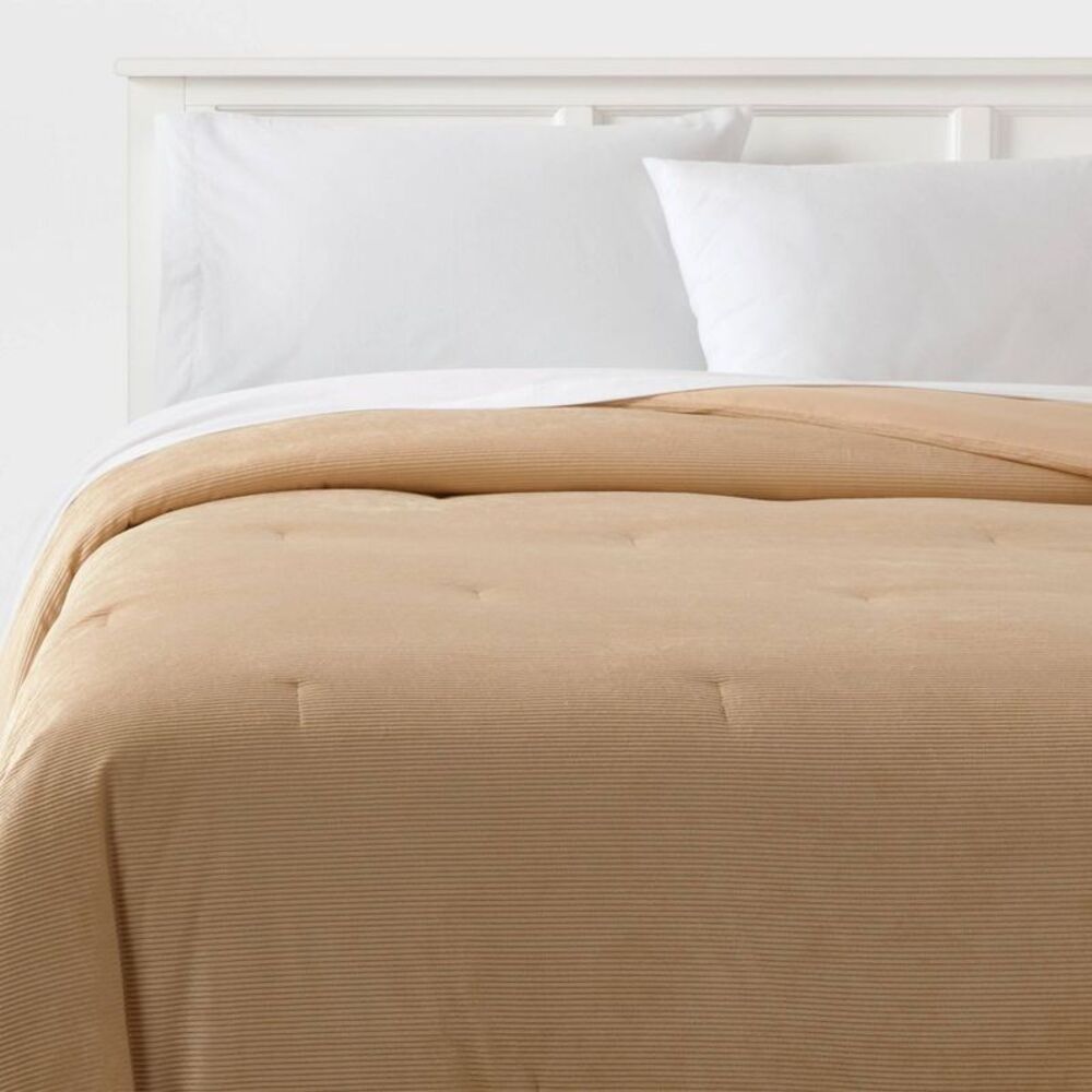 Full/Queen Corduroy Plush Lightweight Teen Bedding Comforter - Khaki